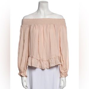 LoveShackFancy Smocked Peplum Powder Pink 100% Silk Top NWT